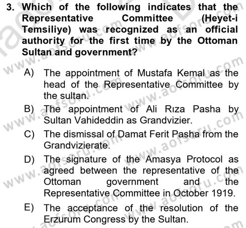 Principles Of Ataturk And The History Of Turkish Revolution 1 Dersi 2024 - 2025 Yılı (Final) Dönem Sonu Sınav Soruları 3. Soru