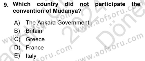 Principles Of Ataturk And The History Of Turkish Revolution 1 Dersi 2024 - 2025 Yılı (Final) Dönem Sonu Sınav Soruları 9. Soru