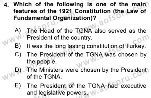 Principles Of Ataturk And The History Of Turkish Revolution 2 Dersi 2018 - 2019 Yılı (Vize) Ara Sınavı 4. Soru