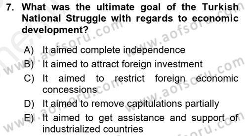 Principles Of Ataturk And The History Of Turkish Revolution 2 Dersi 2018 - 2019 Yılı (Vize) Ara Sınavı 7. Soru