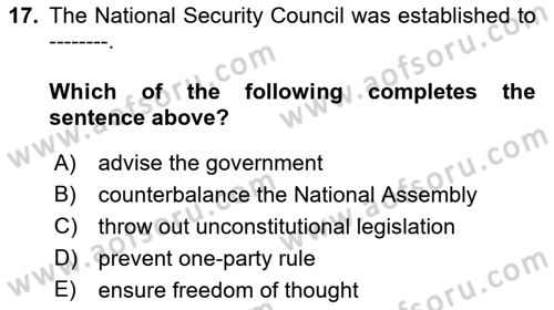 Principles Of Ataturk And The History Of Turkish Revolution 2 Dersi 2018 - 2019 Yılı (Final) Dönem Sonu Sınav Soruları 17. Soru