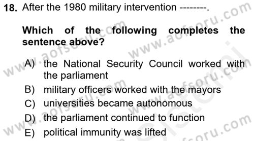 Principles Of Ataturk And The History Of Turkish Revolution 2 Dersi 2018 - 2019 Yılı (Final) Dönem Sonu Sınav Soruları 18. Soru