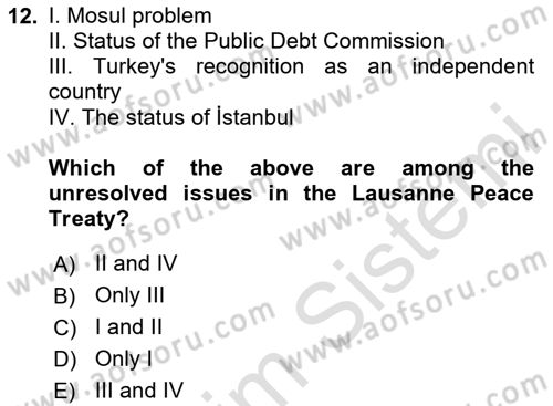 Principles Of Ataturk And The History Of Turkish Revolution 2 Dersi 2020 - 2021 Yılı Yaz Okulu Sınav Soruları 12. Soru
