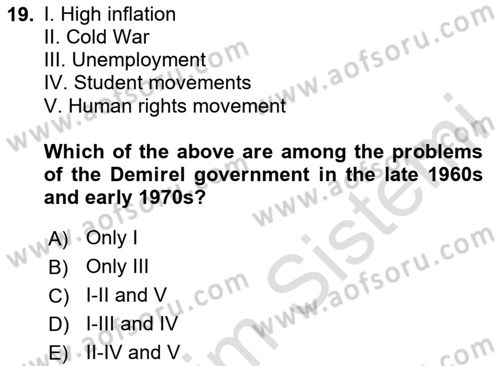 Principles Of Ataturk And The History Of Turkish Revolution 2 Dersi 2020 - 2021 Yılı Yaz Okulu Sınav Soruları 19. Soru