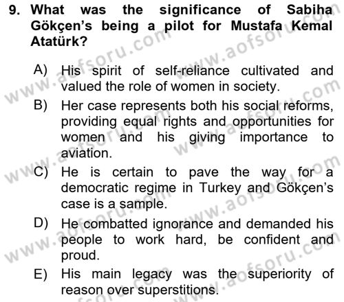Principles Of Ataturk And The History Of Turkish Revolution 2 Dersi 2020 - 2021 Yılı Yaz Okulu Sınav Soruları 9. Soru