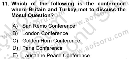 Principles Of Ataturk And The History Of Turkish Revolution 2 Dersi 2021 - 2022 Yılı (Final) Dönem Sonu Sınav Soruları 11. Soru