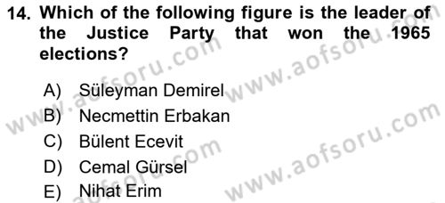 Principles Of Ataturk And The History Of Turkish Revolution 2 Dersi 2021 - 2022 Yılı (Final) Dönem Sonu Sınav Soruları 14. Soru