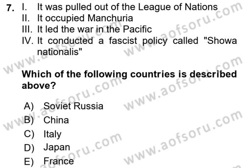 Principles Of Ataturk And The History Of Turkish Revolution 2 Dersi 2021 - 2022 Yılı (Final) Dönem Sonu Sınav Soruları 7. Soru