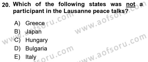 Principles Of Ataturk And The History Of Turkish Revolution 2 Dersi 2021 - 2022 Yılı Yaz Okulu Sınav Soruları 20. Soru