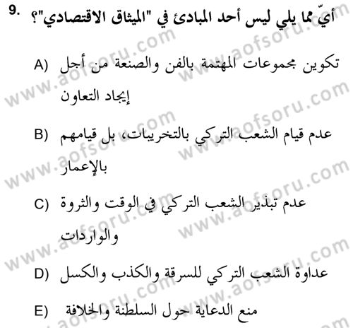 Atatürk İlkeleri Ve İnkılap Tarihi 2 Dersi 2018 - 2019 Yılı (Vize) Ara Sınav Soruları 9. Soru