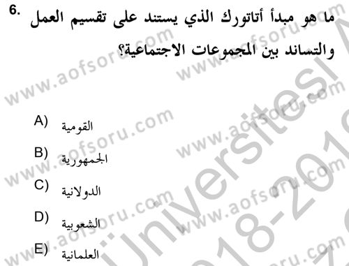 Atatürk İlkeleri Ve İnkılap Tarihi 2 Dersi 2018 - 2019 Yılı Yaz Okulu Sınav Soruları 6. Soru