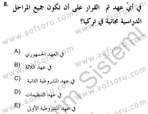 Atatürk İlkeleri Ve İnkılap Tarihi 2 Dersi 2018 - 2019 Yılı Yaz Okulu Sınav Soruları 8. Soru