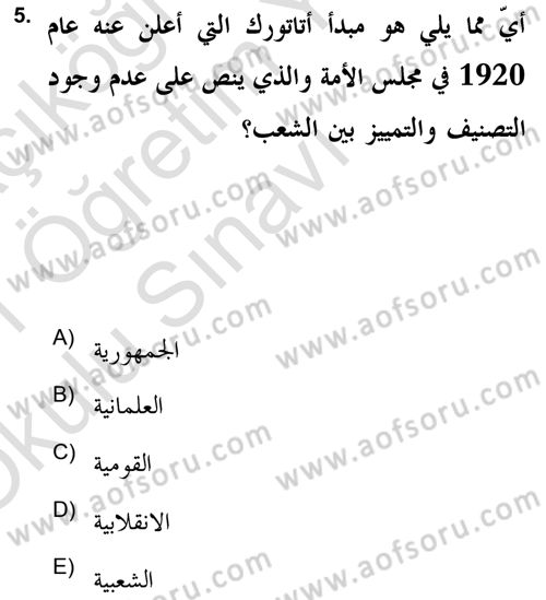 Atatürk İlkeleri Ve İnkılap Tarihi 2 Dersi 2020 - 2021 Yılı Yaz Okulu Sınav Soruları 5. Soru
