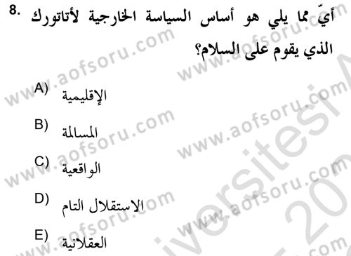 Atatürk İlkeleri Ve İnkılap Tarihi 2 Dersi 2020 - 2021 Yılı Yaz Okulu Sınav Soruları 8. Soru
