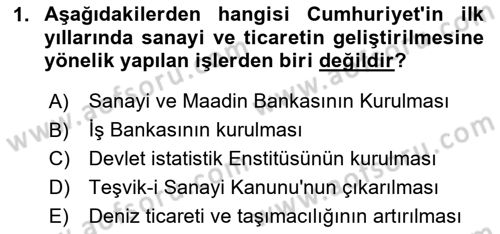 Atatürk İlkeleri Ve İnkılap Tarihi 2 Dersi 2024 - 2025 Yılı Yaz Okulu Sınav Soruları 1. Soru