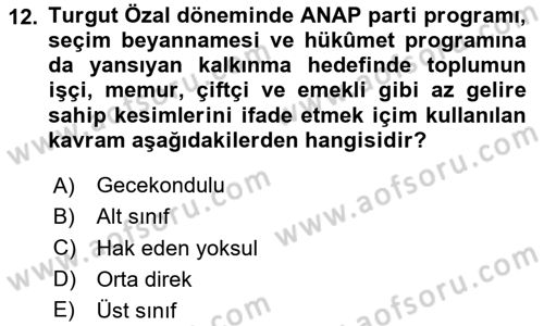 Atatürk İlkeleri Ve İnkılap Tarihi 2 Dersi 2024 - 2025 Yılı Yaz Okulu Sınav Soruları 12. Soru