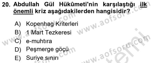 Atatürk İlkeleri Ve İnkılap Tarihi 2 Dersi 2024 - 2025 Yılı Yaz Okulu Sınav Soruları 20. Soru