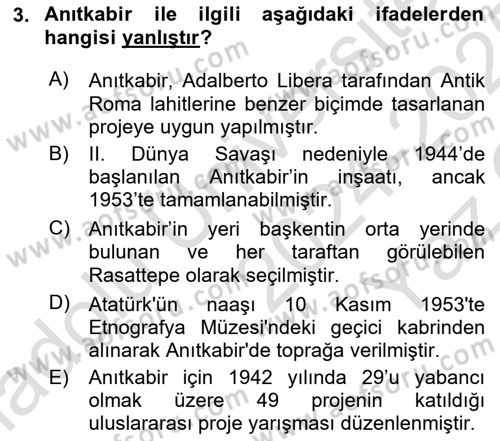 Atatürk İlkeleri Ve İnkılap Tarihi 2 Dersi 2024 - 2025 Yılı Yaz Okulu Sınav Soruları 3. Soru