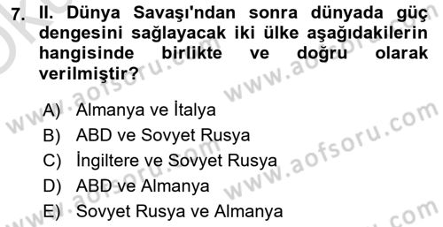 Atatürk İlkeleri Ve İnkılap Tarihi 2 Dersi 2024 - 2025 Yılı Yaz Okulu Sınav Soruları 7. Soru