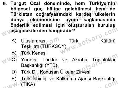 Atatürk İlkeleri Ve İnkılap Tarihi 2 Dersi 2024 - 2025 Yılı Yaz Okulu Sınav Soruları 9. Soru