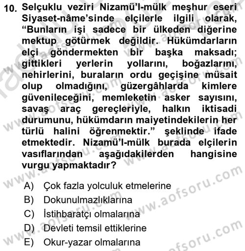 Türk Kültürü Ve Tarihine Giriş Dersi 2022 - 2023 Yılı Yaz Okulu Sınav Soruları 10. Soru