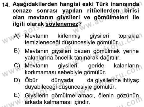 Türk Kültürü Ve Tarihine Giriş Dersi 2022 - 2023 Yılı Yaz Okulu Sınav Soruları 14. Soru