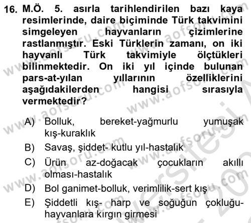 Türk Kültürü Ve Tarihine Giriş Dersi 2022 - 2023 Yılı Yaz Okulu Sınav Soruları 16. Soru