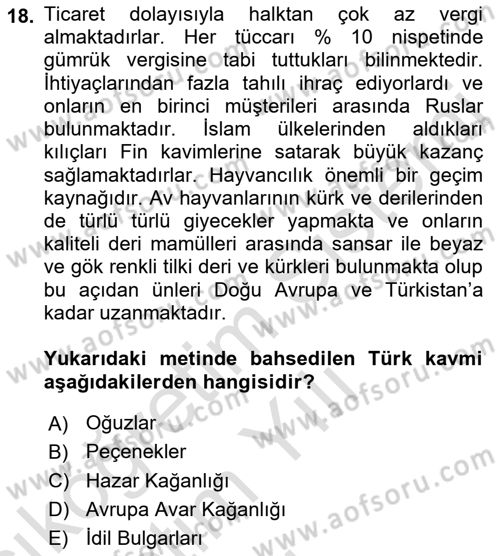 Türk Kültürü Ve Tarihine Giriş Dersi 2022 - 2023 Yılı Yaz Okulu Sınav Soruları 18. Soru