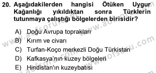 Türk Kültürü Ve Tarihine Giriş Dersi 2022 - 2023 Yılı Yaz Okulu Sınav Soruları 20. Soru