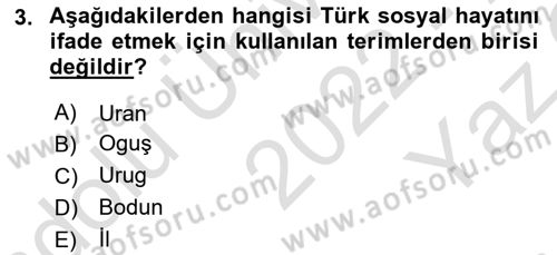 Türk Kültürü Ve Tarihine Giriş Dersi 2022 - 2023 Yılı Yaz Okulu Sınav Soruları 3. Soru