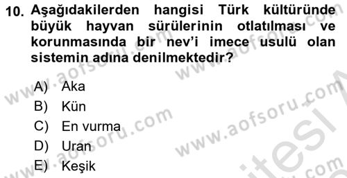 Türk Kültürü Ve Tarihine Giriş Dersi 2023 - 2024 Yılı (Vize) Ara Sınav Soruları 10. Soru