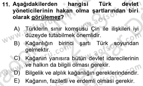 Türk Kültürü Ve Tarihine Giriş Dersi 2023 - 2024 Yılı (Vize) Ara Sınav Soruları 11. Soru