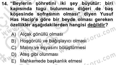Türk Kültürü Ve Tarihine Giriş Dersi 2023 - 2024 Yılı (Vize) Ara Sınav Soruları 14. Soru