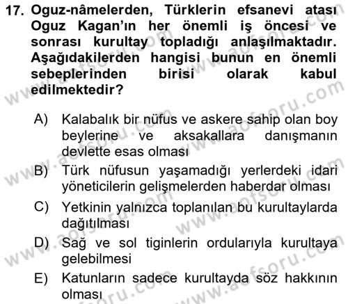 Türk Kültürü Ve Tarihine Giriş Dersi 2023 - 2024 Yılı (Vize) Ara Sınav Soruları 17. Soru