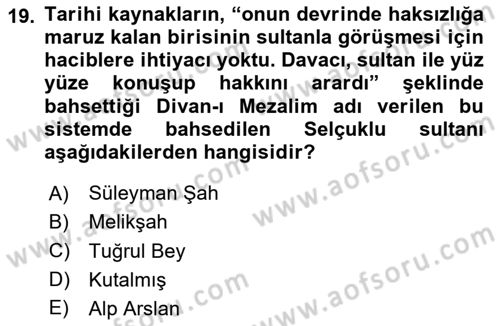 Türk Kültürü Ve Tarihine Giriş Dersi 2023 - 2024 Yılı (Vize) Ara Sınav Soruları 19. Soru