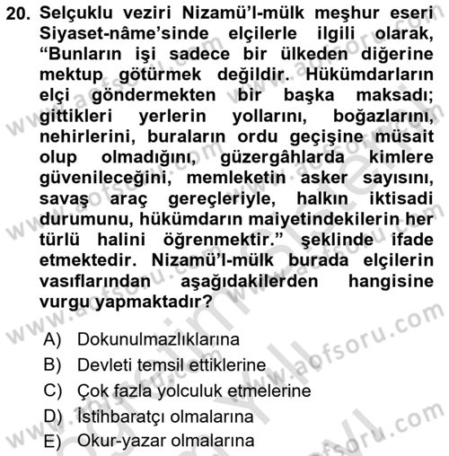 Türk Kültürü Ve Tarihine Giriş Dersi 2023 - 2024 Yılı (Vize) Ara Sınav Soruları 20. Soru