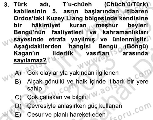 Türk Kültürü Ve Tarihine Giriş Dersi 2023 - 2024 Yılı (Vize) Ara Sınav Soruları 3. Soru