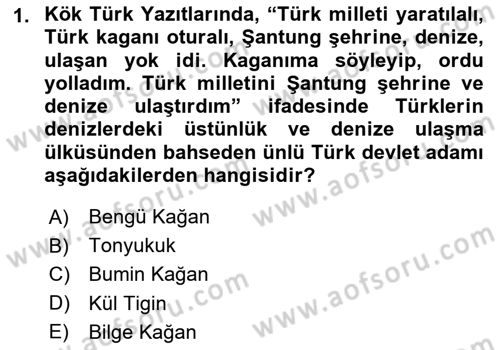 Türk Kültürü Ve Tarihine Giriş Dersi 2023 - 2024 Yılı (Final) Dönem Sonu Sınav Soruları 1. Soru