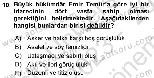 Türk Kültürü Ve Tarihine Giriş Dersi 2023 - 2024 Yılı (Final) Dönem Sonu Sınav Soruları 10. Soru