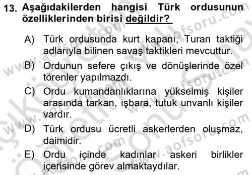 Türk Kültürü Ve Tarihine Giriş Dersi 2023 - 2024 Yılı (Final) Dönem Sonu Sınav Soruları 13. Soru