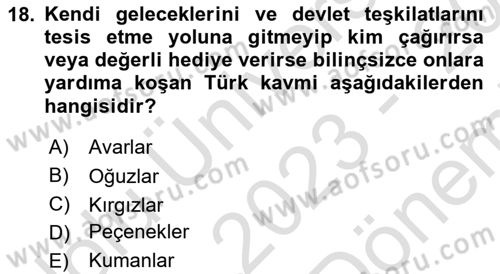 Türk Kültürü Ve Tarihine Giriş Dersi 2023 - 2024 Yılı (Final) Dönem Sonu Sınav Soruları 18. Soru