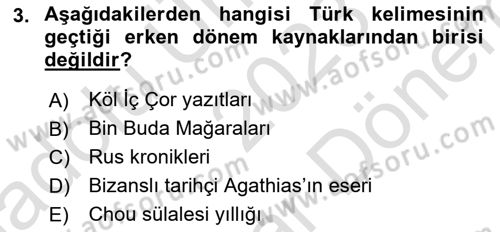 Türk Kültürü Ve Tarihine Giriş Dersi 2023 - 2024 Yılı (Final) Dönem Sonu Sınav Soruları 3. Soru