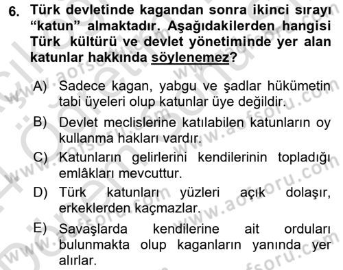 Türk Kültürü Ve Tarihine Giriş Dersi 2023 - 2024 Yılı (Final) Dönem Sonu Sınav Soruları 6. Soru