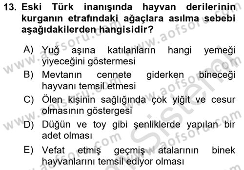 Türk Kültürü Ve Tarihine Giriş Dersi 2023 - 2024 Yılı Yaz Okulu Sınav Soruları 13. Soru