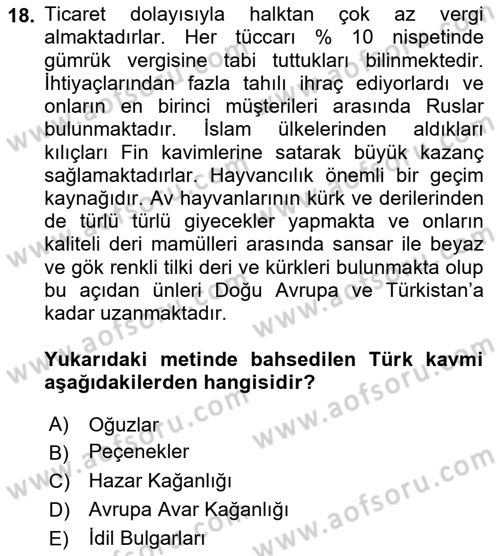 Türk Kültürü Ve Tarihine Giriş Dersi 2023 - 2024 Yılı Yaz Okulu Sınav Soruları 18. Soru
