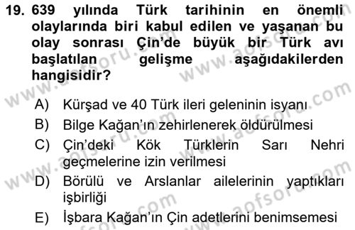Türk Kültürü Ve Tarihine Giriş Dersi 2023 - 2024 Yılı Yaz Okulu Sınav Soruları 19. Soru