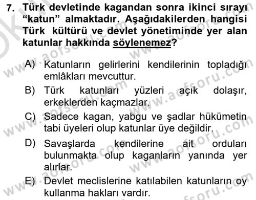 Türk Kültürü Ve Tarihine Giriş Dersi 2023 - 2024 Yılı Yaz Okulu Sınav Soruları 7. Soru