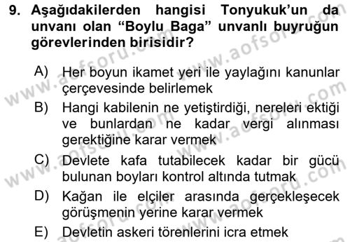 Türk Kültürü Ve Tarihine Giriş Dersi 2023 - 2024 Yılı Yaz Okulu Sınav Soruları 9. Soru