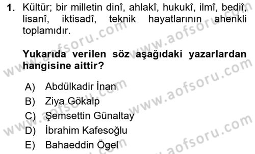 Türk Kültürü Ve Tarihine Giriş Dersi 2024 - 2025 Yılı (Vize) Ara Sınav Soruları 1. Soru