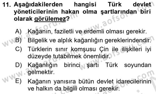 Türk Kültürü Ve Tarihine Giriş Dersi 2024 - 2025 Yılı (Vize) Ara Sınav Soruları 11. Soru